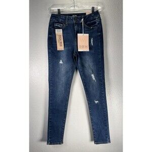 Wax Jean High Rise Denim Skinny Jeans Dark Blue Wash Ripped Distressed Sz 1/25